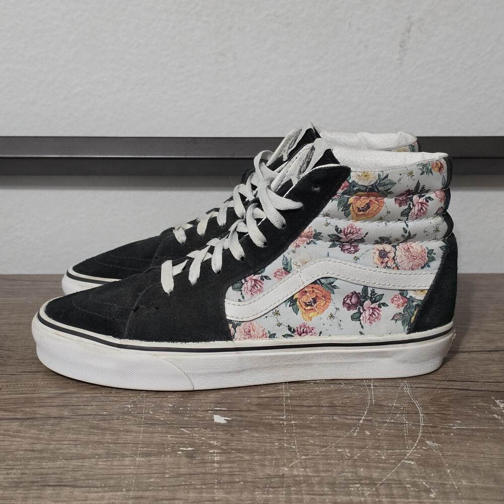 Vans Sk8-Hi Women's Athletic Skate Shoes Sneakers Size 8.5 Black/Floral Pattern